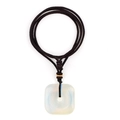 Translucent white square stone pendant necklace with handcrafted dark woven adjustable cord - Opal (Synthetic)