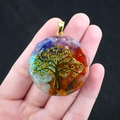 Pendentif octogonal arbre de vie avec pierres naturelles colorées en résine - Arbre de Vie Octogonal (No. 12)