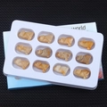 Set of 12 hand-carved yellow gemstone wolf figurines in a white display tray - Yellow Jade