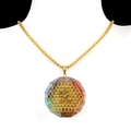 Rainbow crystal resin necklace with gold Om symbol and colorful crushed gemstones - Om Symbol Hexagon Style (41号)