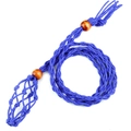Deep blue handmade woven cord necklace with brown wood beads and adjustable net pouch - Net Cage Length (Approx 30mm) / Blue