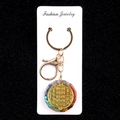 Colorful seven chakra crystal chips keychain with golden flower of life metal charm - Flower of Life Chakra Style (No. 34)