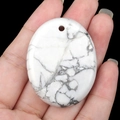 Oval white turquoise palm stone pendant with grey marble texture and top drilled hole - Howlite