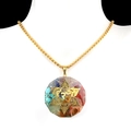 Octagonal healing pendant with multi-color natural crystals and golden Om symbol - Om Symbol Octagonal Style (No. 45)
