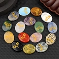 Oval gemstone pendant set featuring diverse crystals with golden Buddha eyes engraving - Random Color One Piece