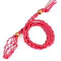 Handmade red woven adjustable necklace cord with wooden beads and stone pouch net - Red