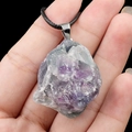 Pendentif en cristal de fluorite améthyste naturelle avec cordon noir réglable - Fluorite