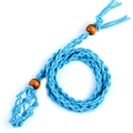 Handmade blue woven net pouch necklace rope with retro brown wooden beads for crystals - Lake Blue