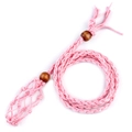 Handmade adjustable pink woven necklace net pouch with decorative dark wooden beads - Pink