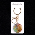 Colorful crystal resin flower keychain with golden Ankh symbol and wings pendant - Ancient Egyptian Ankh Style (No. 40)