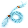 Light blue woven macrame necklace cord with wooden beads and adjustable stone holder - Light Blue