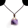 Ketting met paarse amethist tas hanger en bruin handgeweven gevlochten koord - Amethist