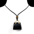 Handgemaakte zwarte kristallen tas ketting met gouden handvat en geweven koord - Obsidiaan