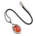 Red agate crystal pendant in silver leaf setting on adjustable black cord necklace - Red Agate