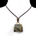 Natuurstenen handtas hanger ketting met bruin gevlochten koord voor dames - Drakenbloed Steen