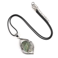 Leaf-shaped silver pendant with iridescent abalone shell on black braided necklace cord - Black Shell