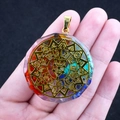 Pendentif Orgonite octogonal avec pierres naturelles colorées et symbole Arbre de Vie - Symboles d'Astrologie du Zodiaque (No. 30)