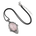 Pendentif vintage en quartz rose ovale avec cadre en argent antique baroque - Quartz rose