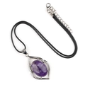 Natural purple amethyst pendant necklace with silver hollow frame and black cord - Amethyst