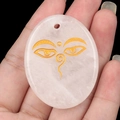 Oval natural white crystal pendant featuring golden wisdom eye engraving on stone - White Crystal
