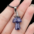 Blue and white sodalite mushroom pendant necklace with silver witch hat and black cord - Blue Sodalite