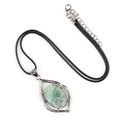 Ethnic style necklace with green natural crystal stone pendant on black wax cord - Green Shell