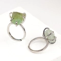 Silver-plated open rings set featuring raw light green natural crystal stone in four-prong setting - Fluorite (1pc)