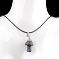 Natural sodalite mushroom pendant necklace with black woven rope for women - Blue Sodalite