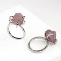 Vintage silver adjustable rings featuring raw purple amethyst crystals in multi-prong setting - Strawberry Quartz (Single Piece)