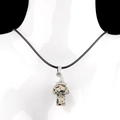 Dalmatian jasper mushroom necklace with silver witch hat on a black cord - Dalmatian Jasper