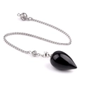Teardrop black crystal pendulum with silver chain for meditation and spiritual yoga - Obsidian