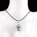 Blue textured stone mushroom pendant necklace with silver cap on a black cord - Sodalite