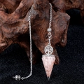 Pink crystal tree of life resin pendulum with silver chain for meditation - Rose Quartz