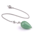 Green water drop natural stone energy pendulum with silver chain and metal balls - Green Aventurine