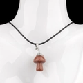 Mushroom pendant necklace with brown goldstone and black wax cord on mannequin - Gold Sandstone (Artificial)