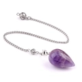 Teardrop amethyst pendulum with silver chain and vintage hollow beads for meditation - Amethyst