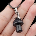 Blue goldstone mushroom pendant with star-like glitters on a black woven cord - Blue Sandstone (Artificial)