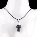 Blue goldstone mushroom pendant necklace with black cord on model display stand - Blue Sandstone (Artificial)