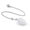 Teardrop white crystal dowsing pendulum with silver chain and hollow decorative beads - White Crystal