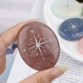 Polished strawberry quartz compass palm stone with silver engraving for healing and decor - Strawberry Quartz