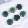 Set of six hexagonal green natural stone pendants with geometric faceted edges - Green Aventurine