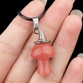 Pink quartz mushroom pendant necklace with vintage silver cap on black cord - Watermelon Red (Synthetic)