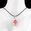 Pink natural crystal mushroom pendant necklace with black cord and silver clasp - Watermelon Red (Synthetic)