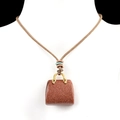 Halsketting met handtas hanger van rode goudsteen en bruin handgevlochten koord - Gouden Zandsteen (Kunstmatig)