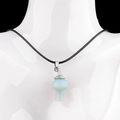 Vintage bohemian light blue opal mushroom pendant necklace with black wax rope cord - Opal (Synthetic)