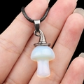Opalite mushroom pendant with silver witch hat and black cord necklace - Opal (Synthetic)