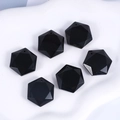 Set di sei ciondoli a esagramma in ossidiana nera con sfaccettature geometriche e fori - Ossidiana