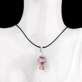 Bohemian purple amethyst mushroom pendant necklace with black cord on mannequin - Amethyst