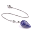Blue sodalite teardrop crystal dowsing pendulum with silver chain and hollow metal beads - Blue Sodalite