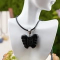 Handcrafted black crystal butterfly pendant necklace with natural stone texture finish - Obsidian Style